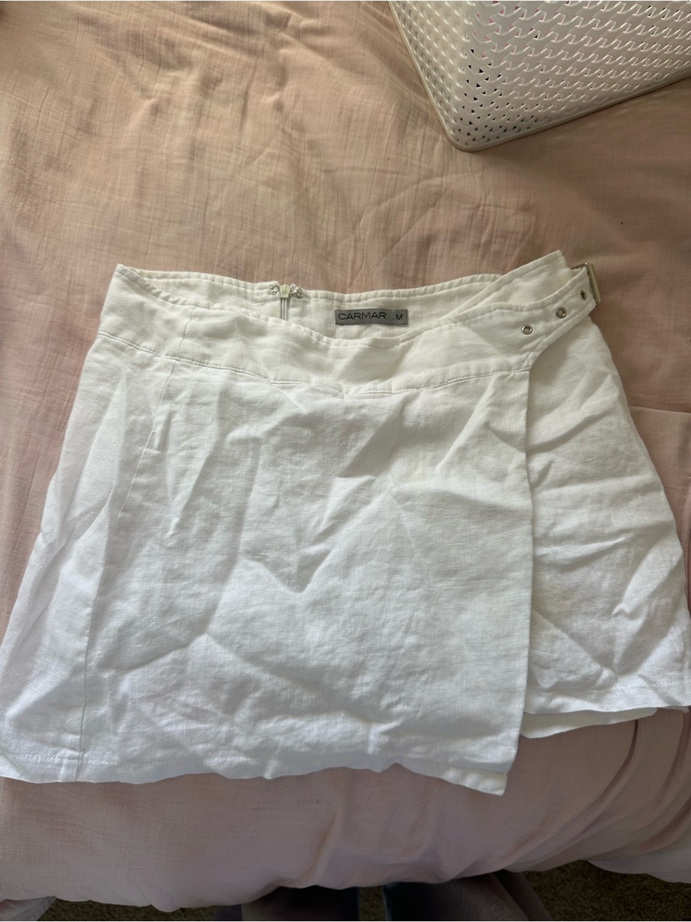 Carmar White Wrap-Front Mini Skort with Side Buckle